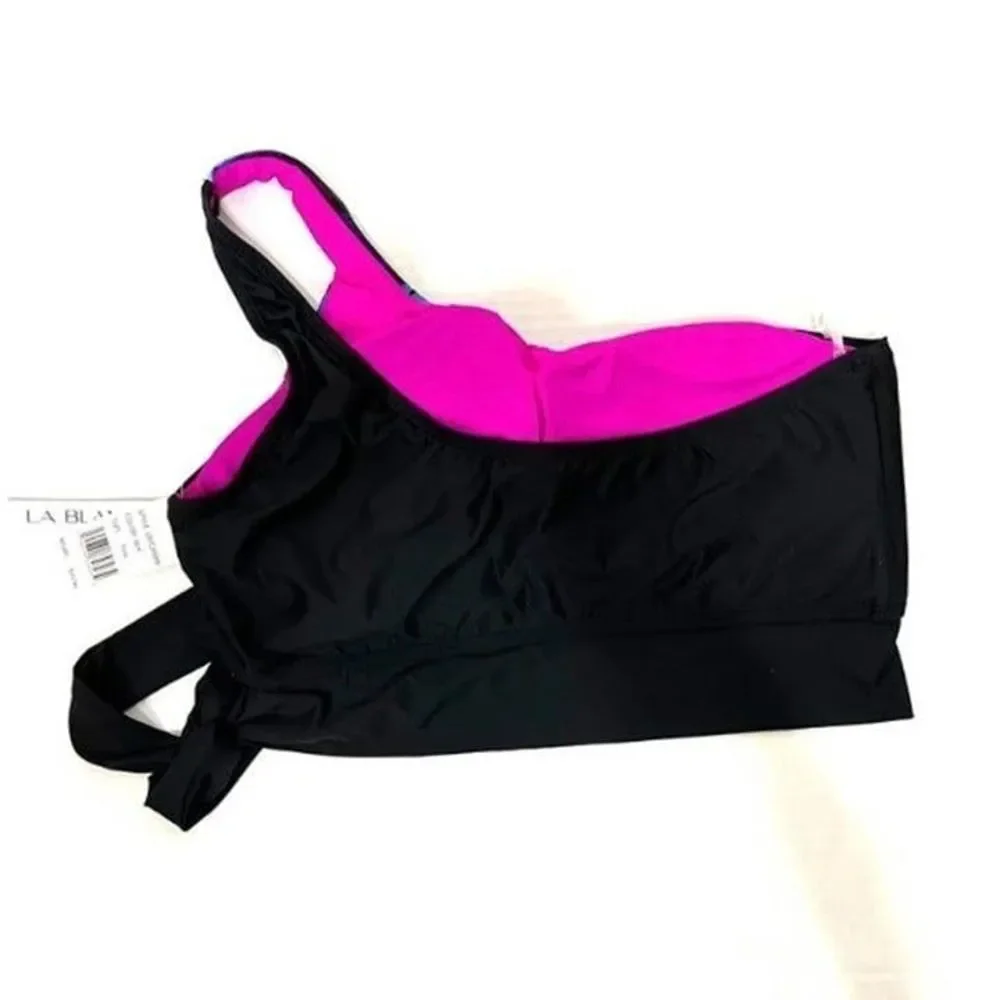 La Blanca NWT Sz 16W Black Multi Plus One Shoulder Swimsuit Top - Picture 4 of 6